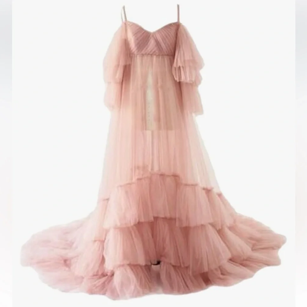 Maternity Dress for Sweetheart Tulle Robe Off Shoulder Dressing Gown. - Picture 1 of 15